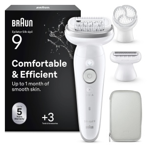 Epilator electric Braun Silkepil 9 cu trimmer, perie peeling si husa