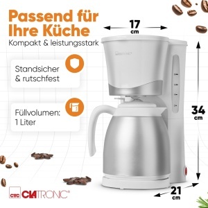 Espressor cafea Clatronic KA 3327, 1L, pentru 8-10 cesti, alb - Img 5