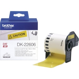 Etichete autoadezive Brother DK-22606, 62 mm latime, 15,24 m lungime, negru pe galben