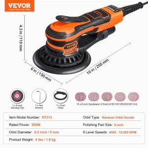 Exzenterschleifer VEVOR R7313, 350W, 152mm, 6 viteze variabile - Img 7