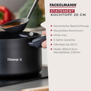 Fackelmann Kochtopf Statement 20cm Aluminiu Recycled Antiaderent Culoare Shadow Black - Img 3