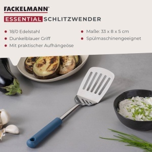 Fackelmann Schlitzwender Essential din otel inoxidabil maner ergonomic albastru ideal pentru prajire - Img 3