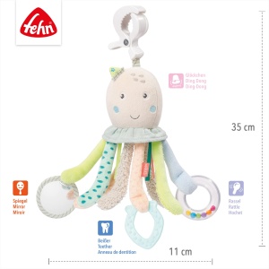 Fehn Activity Play Animal Octopus - Jucarie pentru abilitati motorii pentru bebelusi pentru carucioare, patuturi si scaune auto pentru bebelusi pentru a musca, apuca si scoate sunete - jucarii de dentitie pentru bebelusi si copii de la 0+ luni - Img 4