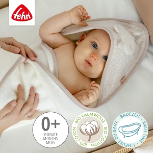 Fehn Bade Set Schaf Natur 046151 Prosop cu Gluga si Manusa din Bumbac Organic pentru Bebelusi - Img 3
