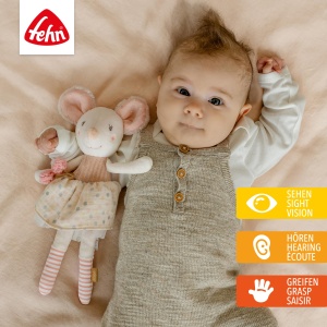 Fehn Bean Bag Mouse - Playmate, Protector & Cuddly Friend: Stuffed Toy - pentru bebelusi si copii mici de la 0+ luni - Img 2