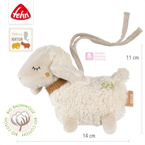 Fehn Mini-Sheep NATURE - mini jucarie de prindere din bumbac organic (organic) pentru a suna, simti, juca cu un animal de plus moale si dragalas - un insotitor loial pentru bebelusi si copii mici de la 0+ luni - Img 4