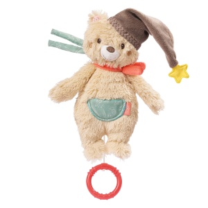 Fehn Music Box Baby Sleep Aid Bear - Jucarie de plus cu ajutor delicat pentru somn Melody "Brahms Lullaby" - Jucarii pentru bebelusi pentru mers si acasa - Jucarii muzicale pentru bebelusi si copii mici