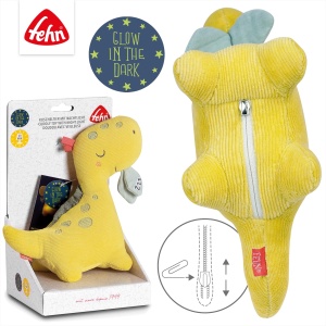 Fehn Night Light Dino - Jucarie de plus cu broderie "Glow-in-the-dark" - Ajutor multifunctional pentru somnul bebelusului ca lampa de noptiera, lampa de alaptare, lampa de noapte si lampa de pat - Pentru bebelusi si copii de la 0+ luni - Img 4