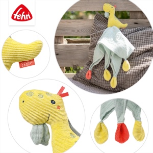 Fehn Patura de plus Jucarie pentru bebelusi Dino - Plapuma pentru nou-nascuti - Ajutor pentru somn Jucarie de plus Suzeta Panza Panza falsa - Panza de plus Animal de dormit pentru bebelusi si copii mici de la 0+ luni - Img 5