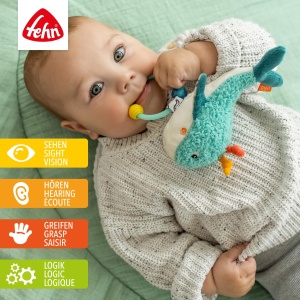 Fehn Perlenring Wal 043020 Jucarie pentru Bebelusi Ratusca cu Rattle si Materiale Moi - Img 2