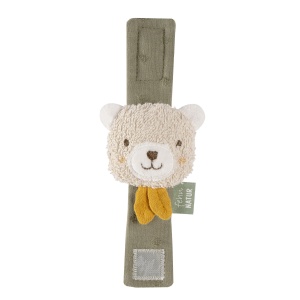 Fehn Rasselarmband Baby fehnNatur Toy Bear - Jucarie de prindere a abilitatilor motorii Jucarie pentru a zdrangani, simti - Jucarie de plus Jucarie pentru bebelusi cu bumbac organic - Jucarii pentru bebelusi si copii mici de la 0+ luni