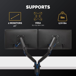 Fellowes Monitor Mount 2 monitoare de pana la 32 inchi (81,28 cm) fiecare - Brat pentru monitor seria Platinum cu arc cu gaz, porturi USB, montare cu clema sau iesire pentru cablu - negru - Img 3