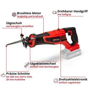 Ferastrau universal cu acumulator profesional Einhell TP-AP 18/28 Li BL-Solo Power X-Change (18 V, fara perii, inaltime de ridicare de 28 mm, 2.500 min-1, adancime de taiere lemn de 20 cm, maner rotativ, fara baterie) - Img 3