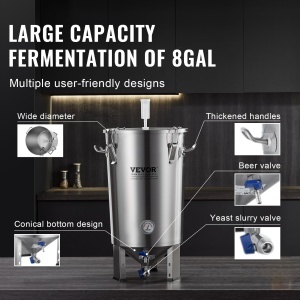 Fermentator bere VEVOR DM-F300 din otel inoxidabil, 30 L, cu termometru - Img 6