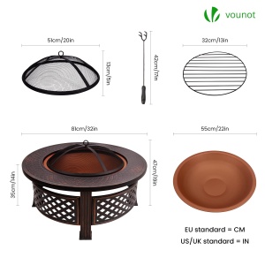 Feuerschale VOUNOT 81 cm, metal, cu protectie impotriva scanteilor, negru - Img 3