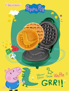 Fier de vafe Peppa Pig "George", mini fier de vafe in designul unic George Pig, pentru petreceri de ziua copiilor, Paste si Craciun, dimensiune vafe: O 10cm, produs cu licenta oficiala, culoare: verde - Img 3
