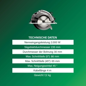 Fierastrau circular HiKOKI C9U3, 2000 W, 235 mm, cu maner ergonomic - Img 3