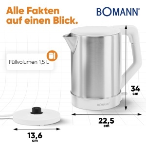 Fierbator apa Bomann WKS 3002 CB, 1.5 litri, 2200 W, inox alb - Img 7