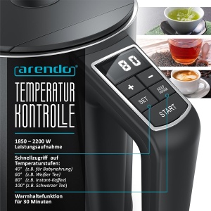 Fierbator de apa Arendo ELEGANT 1.5L 2200W Pearl Grey - Img 3