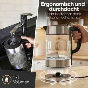 Fierbator de apa ProfiCook PC WKS 1322, 1.7L, 2200W, sticla si otel inoxidabil - Img 4
