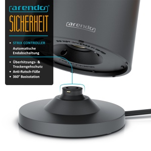 Fierbator electric Arendo 306929, 1.5L, 2200W, temperatura ajustabila, negru - Img 6