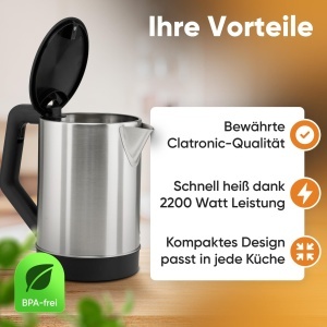 Fierbator electric Clatronic WKS 3692, 1.5L, 2200W, carcasa inox, negru - Img 2
