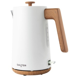Fierbator electric Salter Toronto, 1.7L, 3000W, filtru anticalcar, alb cu accente lemnoase