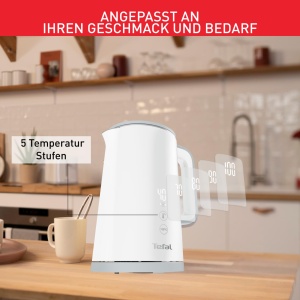 Fierbator electric Tefal KO6931, 1.5 L, 1800 W, alb, afisaj digital, 5 trepte temperatura - Img 3