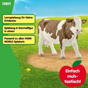 Figurina Ferma - Schleich Fleckvieh-Kuh 13801, 13 x 4 x 8 cm, pentru copii de la 3 ani - Img 4