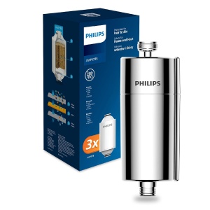 Filtru de dus Philips AWP175 cu 3 cartuse de schimb, capacitate 50.000 L, crom
