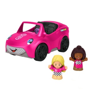 Fisher-Price HJN53 - Set de joaca decapotabil Little People Barbie, masina de jucarie pentru a impinge cu sunete si muzica, include 2 figurine de jucarie, jucarii pentru copii de la 18 luni