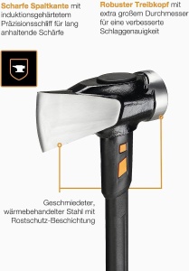 Fiskars Topor de despicat IsoCore XXL pentru despicarea bustenilor sau infiptura in pene, lungime: 92 cm, greutate cap: 3,6 kg, negru/portocaliu, 1020220 - Img 7