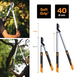 Foarfece telescopice pentru taiere Fiskars SmartFit Bypass pentru lemn proaspat, acoperit antiaderent, otel de precizie calit, lungime maner: 66 - 90 cm, negru/portocaliu, L86, 1013564 - Img 2