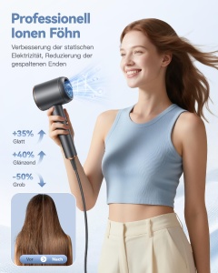 Fohn Ionen DEWILY 1800W cu Difuzor, 2 viteze, 4 temperaturi, Compact, Gri - Img 2