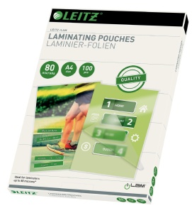 Folie de laminare Leitz A4, 80 mic, 100 bucati, transparente, reziistente