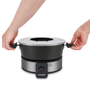 Fondue Cloer 6679 pentru 8 persoane, oala din aluminiu acoperit, inclusiv protectie impotriva stropilor, 8 furculite cu coduri de culoare 1,5 litri, 1000 W, argintiu, negru - Img 3