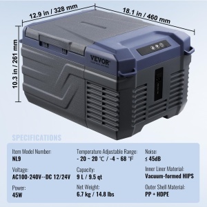 Frigider auto portabil VEVOR NL9, 9L, 1224V, temperatura reglabila -2020C - Img 7
