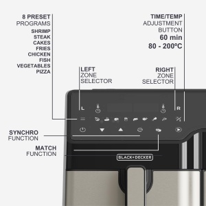 Friteuza cu aer cald BLACKDECKER BXAF9000E 2500W Double Cooking 9L - Img 5