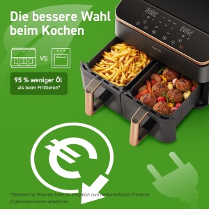 Friteuza cu aer cald COSORI 2 camere, castigatorul testului Stiftung Warentest, friteuza cu aer cu doua zone 6-in-1 8.5 L, camera dubla cu fereastra de vizualizare pentru masa completa, auriu - Img 6