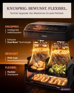 Friteuza cu aer cald COSORI Dual Blaze Twinfry Compact, 2700W, 2 zone de gatire - Img 2