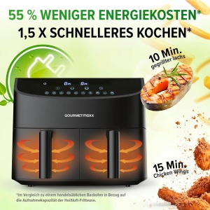 Friteuza cu aer cald GOURMETmaxx Doppelkammer 2x3,5L 2400W Negru - Img 6