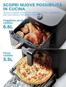 Friteuza cu aer cald Midea Doppelzone 11 l, 2400 W, design vertical - Img 3