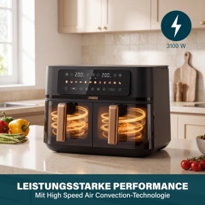 Friteuza cu aer cald Princess 9L 3100W - 2 zone, capacitate mare, functie sincronizare - Img 6