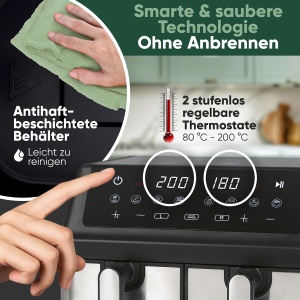 Friteuza cu aer cald ProfiCook PC FR 1296 H 9L 2 compartimente 8 programe automate - Img 6