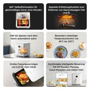 Friteuza cu aer cald Xiaomi 6.5L alba, capacitate mare, sanatoasa - Img 2