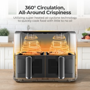 Friteuza cu aer de 1700 W, cos dublu de 8 litri, ecran tactil, tehnologie 360 deg, rapid si sanatos - Img 3