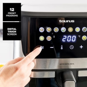 Friteuza cu aer Taurus Air Fry Digital 360 XL, 2100 W, 8 L, 12 programe, ecran tactil, rezistenta dubla, metal interior, preincalzit, fara BPA si PFOA, Carte de retete online - Img 3