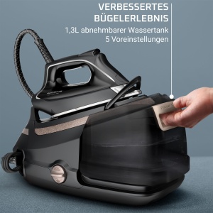 Generator de abur Rowenta Eco Steam Pro, 2800 wati, explozie de abur de 580 g/min, iesire continua de abur de 150 g/min, design ecologic, mod eco, 5 setari, negru/bej, DG9640F0 - Img 7
