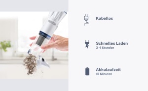 Genius A28178 Invictus One Version 1.0 Set 9 Bucati Alb - Aspirator de mana fara fir si fara sac 90 W Motor BLDC + Accesorii, PP, otel inoxidabil - Img 3