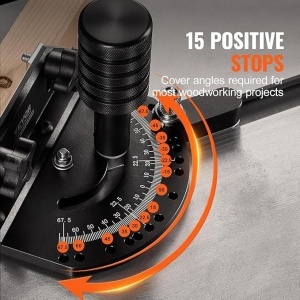 Ghidaj oblic VEVOR, fanta standard 19 x 9,5 mm, ghidaj de ferastrau de masa din aliaj de aluminiu cu gratar de aprox. 61 cm, 15 opritoare unghiulare, piston si disc detasabil, pentru prelucrarea lemnului - Img 3